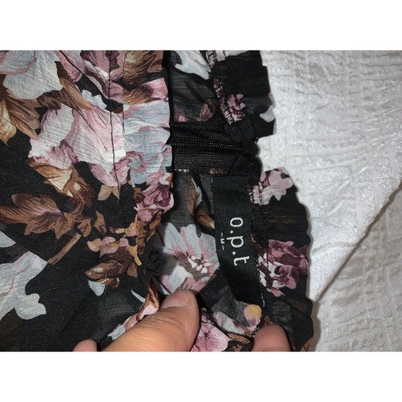 $110 OPT Shirt Blouse Women Med. Chiffon Tier Black Pink Floral Ladies Designer - Picture 12 of 16